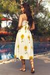 Shop_Akashi Clothing_Yellow Kala Cotton Printed Floral Scoop Sunflower Bliss Midi Dress _at_Aza_Fashions