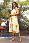 Akashi Clothing_Yellow Kala Cotton Printed Floral Scoop Sunflower Bliss Midi Dress _at_Aza_Fashions