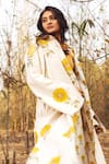 Shop_Akashi Clothing_Yellow Kala Cotton Printed Sunflower Open Embroidered Long Jacket _Online_at_Aza_Fashions