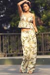 Akashi Clothing_Green Kala Cotton Printed Pineapple Leaf Plunge Aloha Top With Pant _Online_at_Aza_Fashions