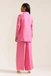 Shop_MINI SONDHI_Pink Linen Embroidered Thread Lapel Cropped Blazer With Pant _at_Aza_Fashions