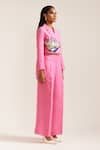 MINI SONDHI_Pink Linen Embroidered Thread Lapel Cropped Blazer With Pant _Online_at_Aza_Fashions