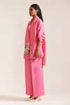 MINI SONDHI_Pink Linen Embroidered Thread Lapel Oversized Blazer With Pant _Online_at_Aza_Fashions