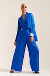 Buy_MINI SONDHI_Blue Linen Embroidered Applique Lapel Raza Cropped Blazer With Pant _at_Aza_Fashions