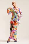 Buy_MINI SONDHI_Multi Color Linen Printed Abstract Lapel Cropped Blazer With Pant _at_Aza_Fashions