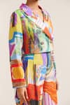 MINI SONDHI_Multi Color Linen Printed Abstract Lapel Cropped Blazer With Pant _Online_at_Aza_Fashions