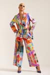 Shop_MINI SONDHI_Multi Color Linen Printed Abstract Lapel Cropped Blazer With Pant _Online_at_Aza_Fashions