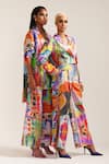 MINI SONDHI_Multi Color Linen Printed Abstract Lapel Cropped Blazer With Pant _at_Aza_Fashions