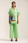 Buy_MINI SONDHI_Green Linen Embroidered Applique Lapel Flower Pot Oversized Blazer With Trouser _at_Aza_Fashions