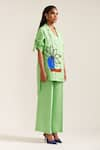 Buy_MINI SONDHI_Green Linen Embroidered Applique Lapel Flower Pot Oversized Blazer With Trouser _Online_at_Aza_Fashions