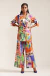 Buy_MINI SONDHI_Multi Color Linen Printed Abstract Lapel Shirt Jacket With Trouser _at_Aza_Fashions