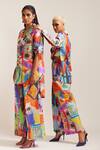 MINI SONDHI_Multi Color Linen Printed Abstract Lapel Shirt Jacket With Trouser _at_Aza_Fashions