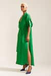 Buy_MINI SONDHI_Green Linen Embroidered Applique Lapel Oversized Double Breasted Dress _Online_at_Aza_Fashions