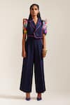 Buy_MINI SONDHI_Blue Crepe Hand Embroidered Applique Lapel Cropped Jacket With Pant _at_Aza_Fashions