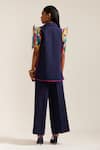 Shop_MINI SONDHI_Blue Crepe Hand Embroidered Applique Lapel Cropped Jacket With Pant _at_Aza_Fashions