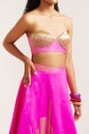 MINI SONDHI_Fuchsia Raw Silk Embroidered Ari Work Sweetheart Lehenga With Tube Bralette _at_Aza_Fashions