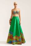 MINI SONDHI_Green Raw Silk Embroidered Thread Flowering Garden Lehenga With Tube Bralette _Online