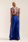 Shop_MINI SONDHI_Blue Crepe Embroidered Applique V-neck Let Loose Draped Top Pant Set With Belt _at_Aza_Fashions