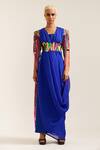 MINI SONDHI_Blue Crepe Embroidered Applique V-neck Let Loose Draped Top Pant Set With Belt _at_Aza_Fashions