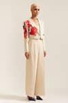 MINI SONDHI_Beige Linen Embroidered Applique Lapel Crop Jacket With Pant _Online_at_Aza_Fashions