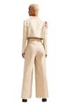 Buy_MINI SONDHI_Beige Linen Embroidered Applique Lapel Crop Jacket With Pant 