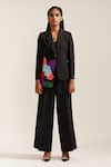 MINI SONDHI_Black Crepe Hand Embroidered Applique Lapel Bloom Blazer With Pant _at_Aza_Fashions