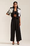 Buy_MINI SONDHI_Black Crepe Embroidery Applique Lapel Collar Face Crop Jacket With Pant _at_Aza_Fashions