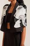 Shop_MINI SONDHI_Black Crepe Embroidery Applique Lapel Collar Face Crop Jacket With Pant _Online_at_Aza_Fashions