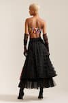 Shop_MINI SONDHI_Black Nylon Mesh Embroidery Applique Grid Psychedelic Skirt With Bustier _at_Aza_Fashions