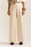 Buy_MINI SONDHI_Beige Linen Embroidery Applique Lapel Collar Picasso Structured Jacket With Pant _Online_at_Aza_Fashions