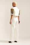 Shop_MINI SONDHI_Cream Crepe Embroidery Ari Lapel Collar Sunflower Box Sleeve Jacket With Pant _at_Aza_Fashions