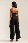 Shop_MINI SONDHI_Black Crepe Embroidery Ari Jacket Halter Asymmetric Drape And Pant Set _at_Aza_Fashions