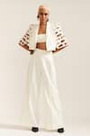 Buy_MINI SONDHI_Cream Crepe Embroidery Ari Lapel Collar Bricks Cut-out Jacket With Pant _at_Aza_Fashions