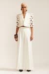 Shop_MINI SONDHI_Cream Crepe Embroidery Ari Lapel Collar Bricks Cut-out Jacket With Pant _Online_at_Aza_Fashions