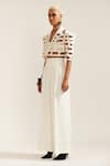 Buy_MINI SONDHI_Cream Crepe Embroidery Ari Lapel Collar Brick Jacket With Pant _Online_at_Aza_Fashions