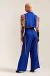 Shop_MINI SONDHI_Blue Crepe Embroidery Ari Lapel Collar Let Loose Crop Jacket With Pant _at_Aza_Fashions