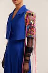 Shop_MINI SONDHI_Blue Crepe Embroidery Ari Lapel Collar Let Loose Crop Jacket With Pant _Online_at_Aza_Fashions