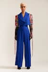 Buy_MINI SONDHI_Blue Crepe Embroidery Ari Lapel Collar Let Loose Crop Jacket With Pant 