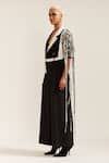 Buy_MINI SONDHI_Black Crepe Embroidery Ari Lapel Collar Asymmetric Let Loose Jacket With Pant _Online_at_Aza_Fashions