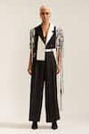 Shop_MINI SONDHI_Black Crepe Embroidery Ari Lapel Collar Asymmetric Let Loose Jacket With Pant 