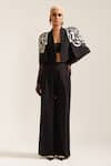 Buy_MINI SONDHI_Black Crepe Embroidery Ari Lapel Collar Psychedelic Jacket With Pant _at_Aza_Fashions