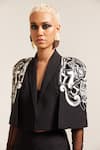 MINI SONDHI_Black Crepe Embroidery Ari Lapel Collar Psychedelic Jacket With Pant _Online_at_Aza_Fashions