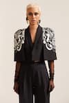 Buy_MINI SONDHI_Black Crepe Embroidery Ari Lapel Collar Psychedelic Jacket With Pant _Online_at_Aza_Fashions