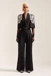 Buy_MINI SONDHI_Black Crepe Embroidery Ari Lapel Collar Psychedelic Jacket With Pant 