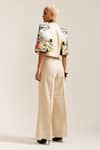 Shop_MINI SONDHI_Beige Crepe Embroidery Ari Lapel Collar Landscape Crop Jacket With Pant _at_Aza_Fashions