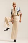 Shop_MINI SONDHI_Beige Crepe Embroidery Ari Lapel Collar Landscape Crop Jacket With Pant _Online_at_Aza_Fashions