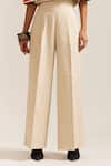 Shop_MINI SONDHI_Beige Crepe Embroidery Ari Lapel Collar Landscape Crop Jacket With Pant 