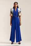 Buy_MINI SONDHI_Blue Crepe Embroidery Ari Lapel Collar Landscape Jacket With Pant _at_Aza_Fashions