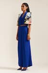 MINI SONDHI_Blue Crepe Embroidery Ari Lapel Collar Landscape Jacket With Pant _Online_at_Aza_Fashions