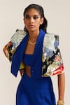 Shop_MINI SONDHI_Blue Crepe Embroidery Ari Lapel Collar Landscape Jacket With Pant _Online_at_Aza_Fashions